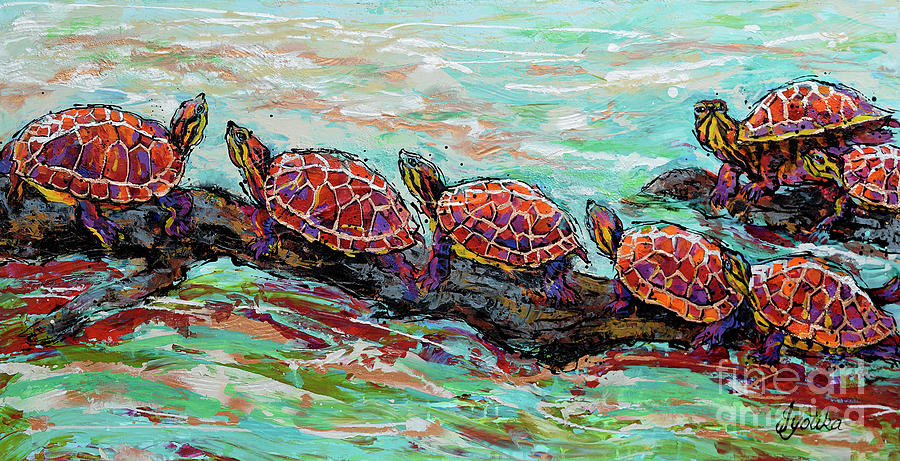 Basking Turtles Painting by Jyotika Shroff