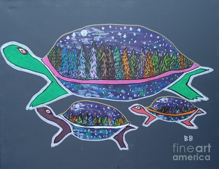 Turtles Painting by Bradley Boug