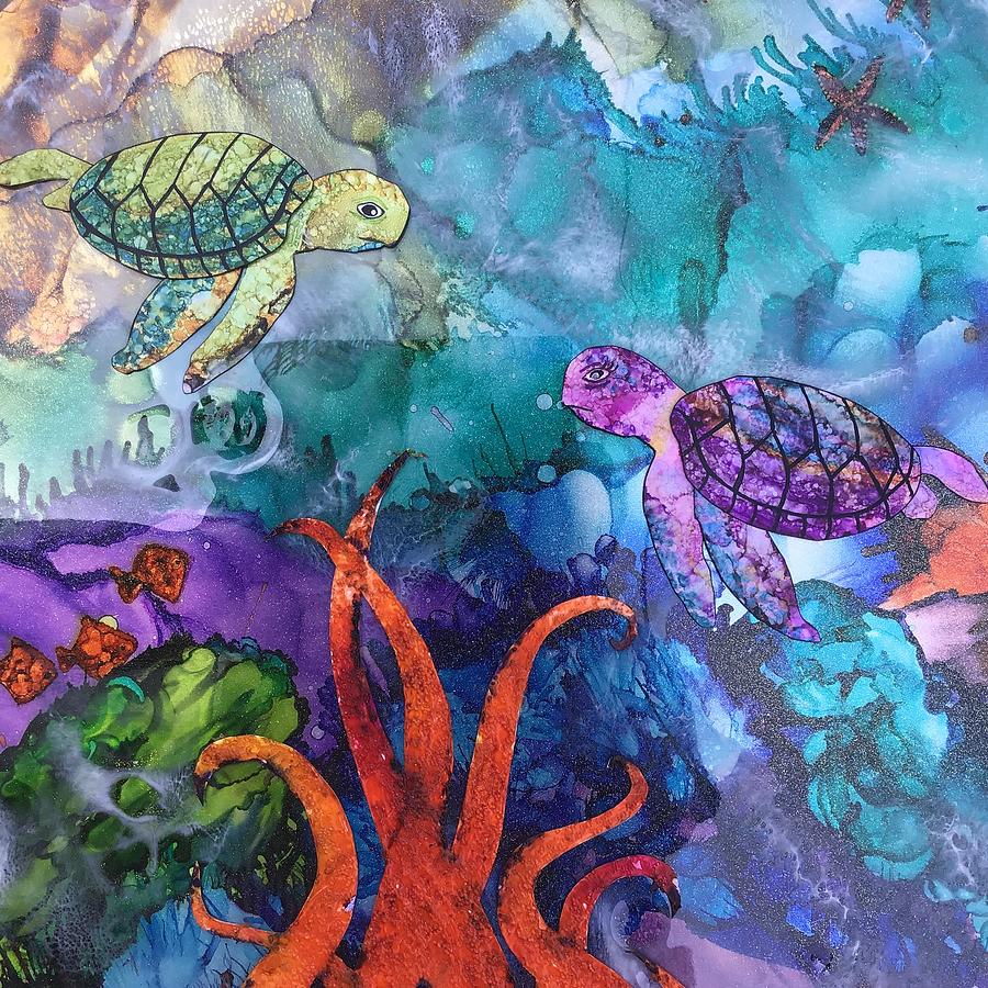 Turtles Painting by Debra Judge