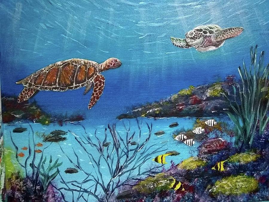 Turtles on the Reef Painting by Rebecca Whitford - Fine Art America