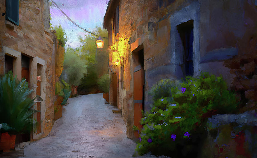Tuscan Alley at Dusk Digital Art by Alison Frank
