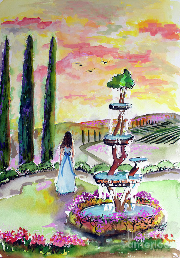 Tuscan Garden and Vineyards Painting by Ginette Callaway