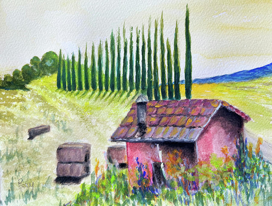 Tuscan Hay Field Painting by Roxy Rich