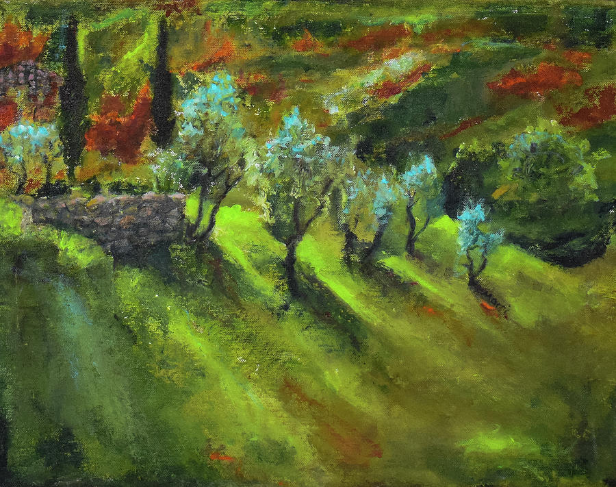 Tuscan  Hillside en plein air Painting by Morri Sims