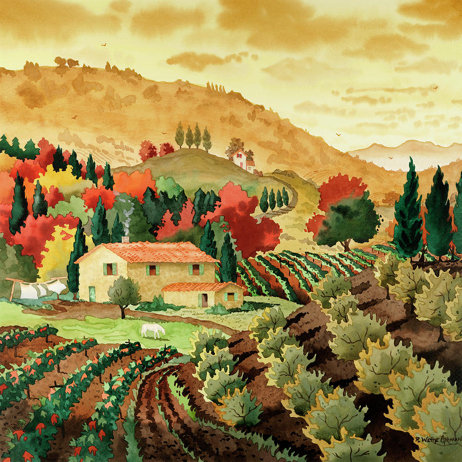 Tuscan Vineyard, Wall Art, Art Print Digital Art