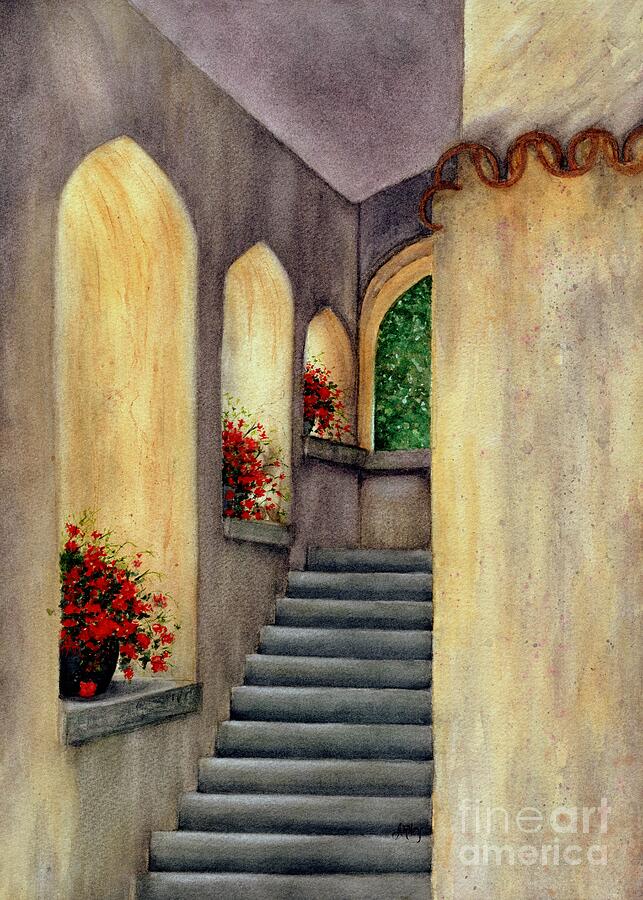Tuscan light on Stairs Painting by Janine Riley