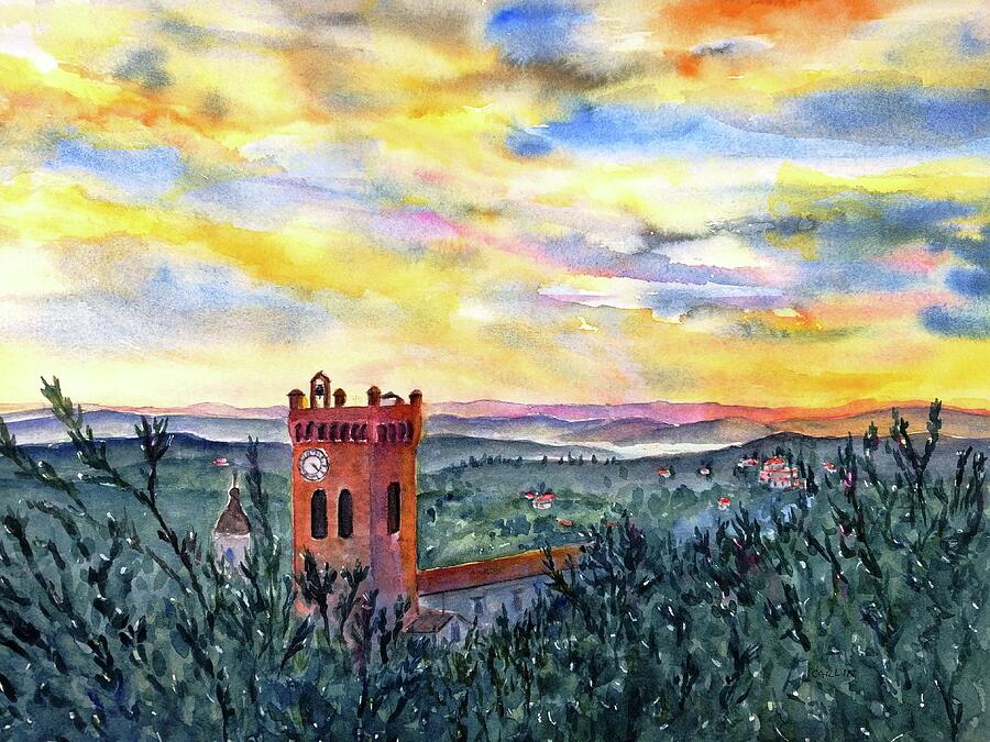 Tuscan Sunset over San Miniato Italy Painting by Carlin Blahnik CarlinArtWatercolor