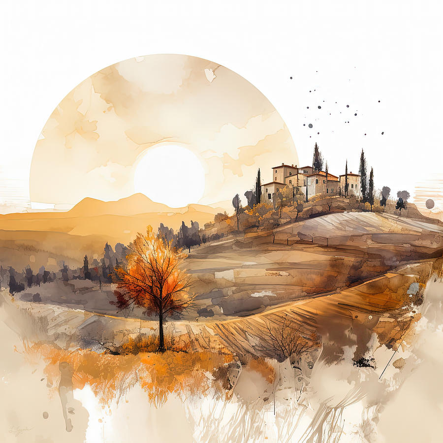 Tuscan Village Embraced by Warmth Painting by Lourry Legarde