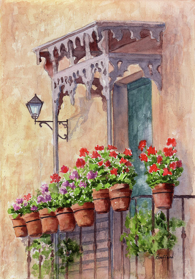 Tuscany Balcony Garden Painting by Vikki Bouffard