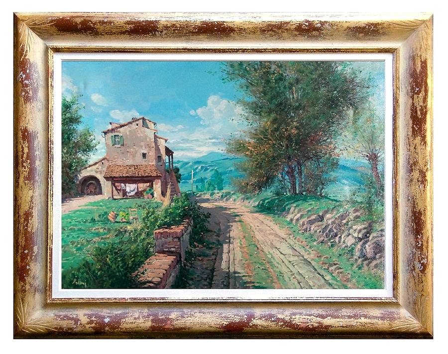 Flower Painting - Tuscany country road painting oil by Claudio Pallini