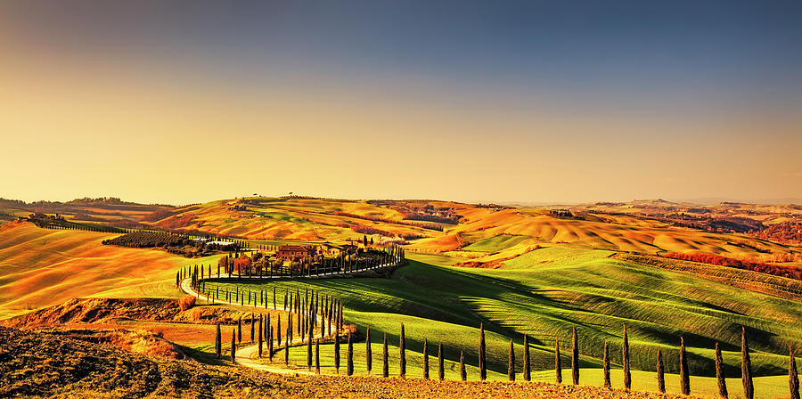 Tuscany countryside panorama, rolling hills and green fields on  Photograph by Stefano Orazzini
