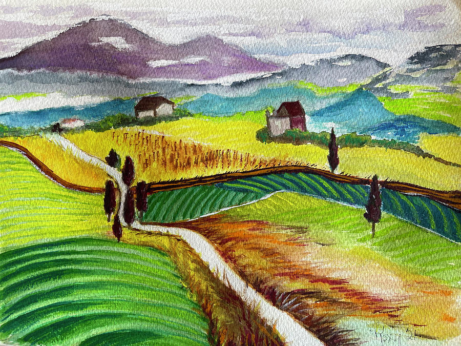 Tuscany Fields Painting by Roxy Rich