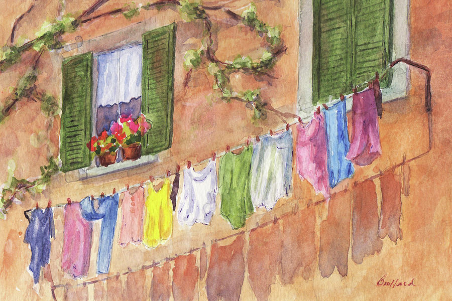 Tuscany Painting - Tuscany Laundry Day by Vikki Bouffard