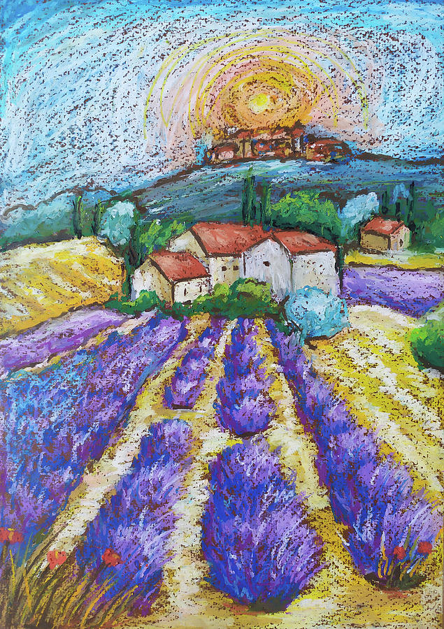 Lavender Field Painting Original Art Tuscany Landscape Wall Art Italy Rural Floral Small Impasto Oil Painting Farm Artwork 5 by 8 by Olkosi