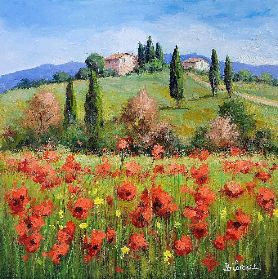 Tuscany painting - Poppies landscape Painting by Bruno Chirici - Fine ...