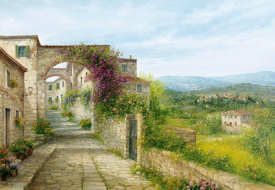 Vintage Painting - Tuscany village - Borgo Toscano painting by Antonietta Varallo painting