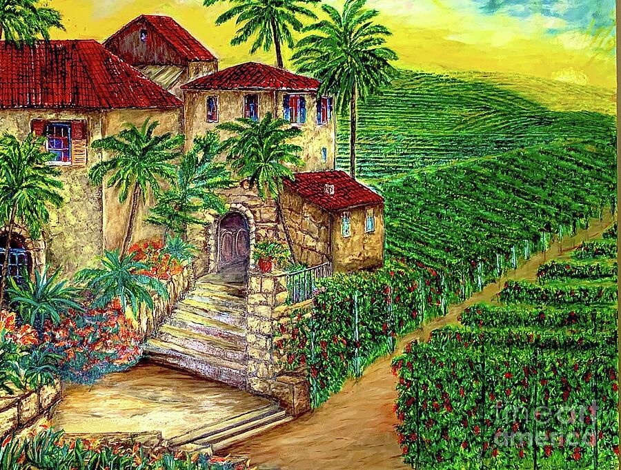 Tuscany Winery and Vineyard Painting by Michael Silbaugh