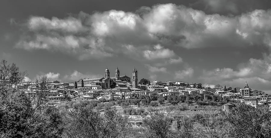 Tuscanys Montalcino in Black and White Photograph by Marcy Wielfaert