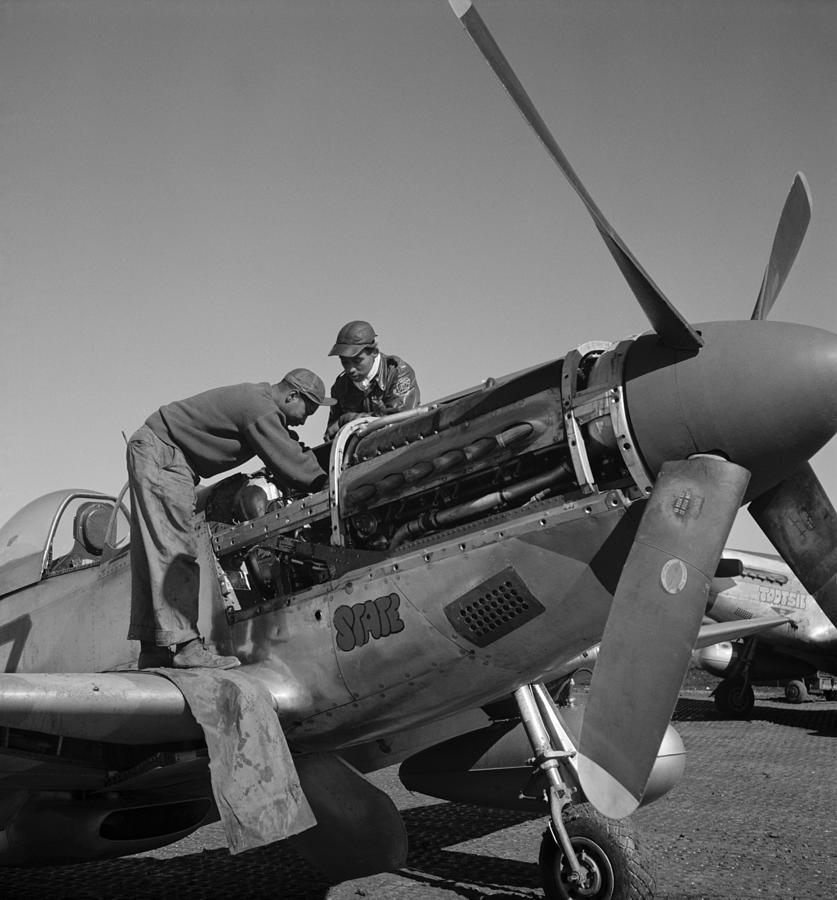 Tuskegee Airmen Performing Aircraft Maintenance - WW2 Italy - 1945 Photograph by War Is Hell Store