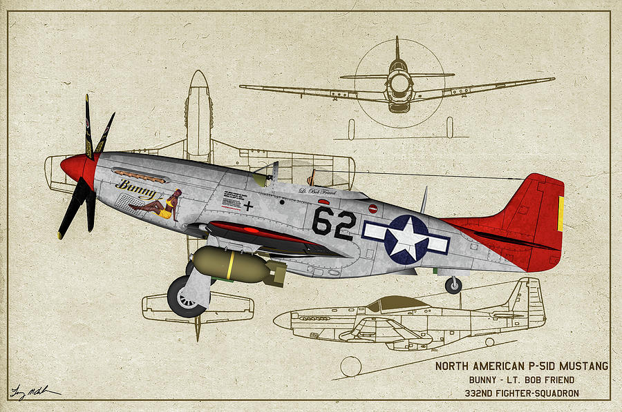 Tuskegee P-51D Bunny Profile Art Digital Art by Tommy Anderson