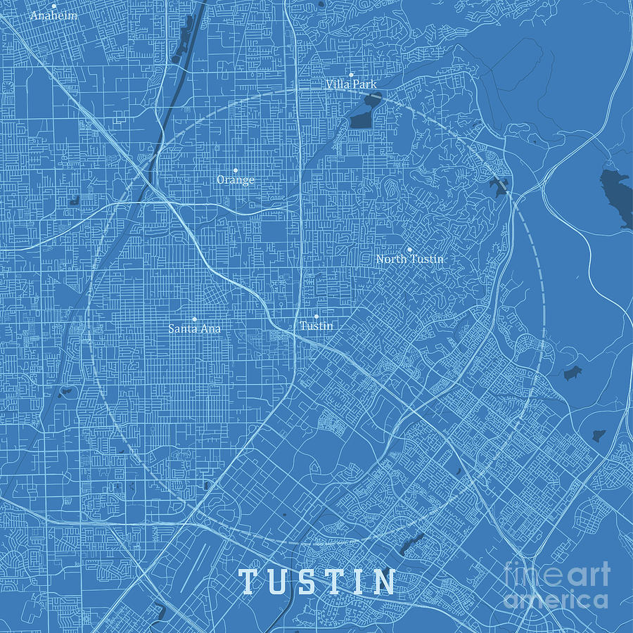 Map Digital Art - Tustin CA City Vector Road Map Blue Text by Frank Ramspott
