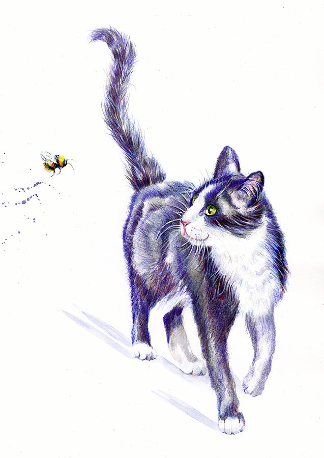 Tuxedo Cat -  BeeHind You Painting by Debra Hall