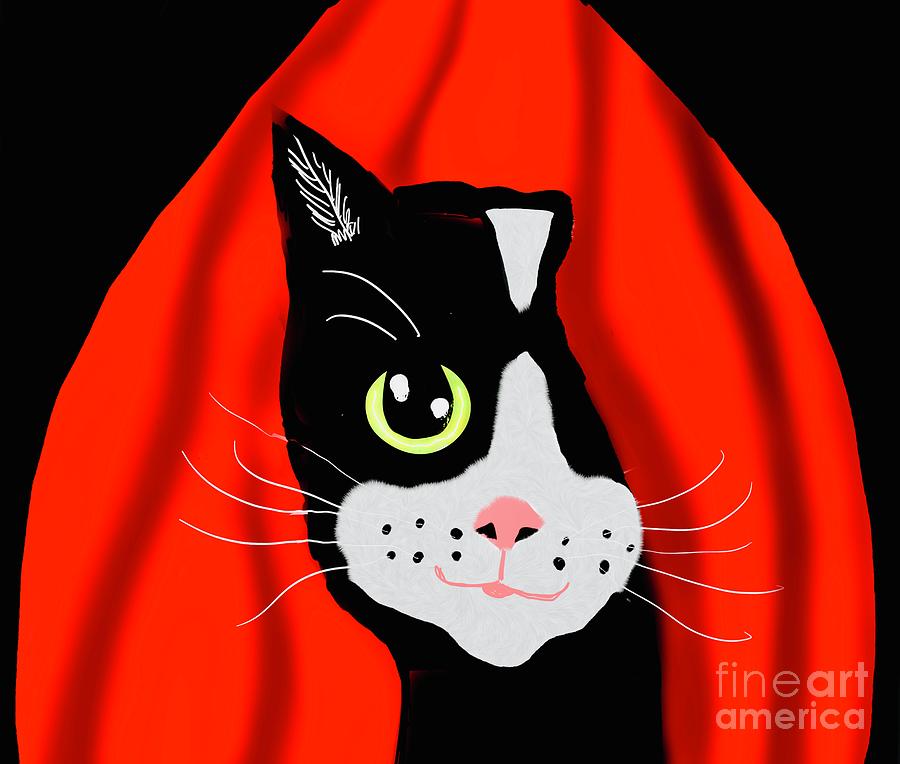 Tuxedo cat Digital Art by Elaine Hayward