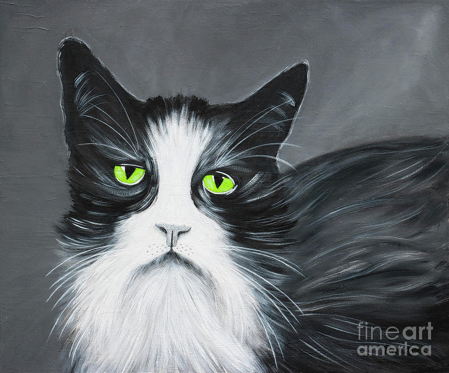 Tuxedo Cat Painting by Jutta Maria Pusl