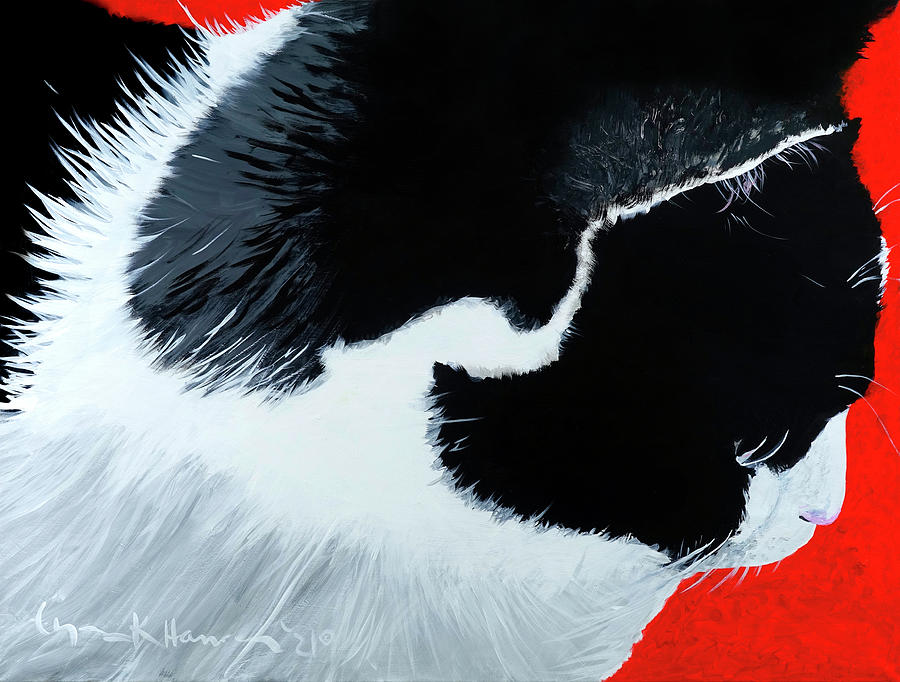 Tuxedo Cat Painting by Lynn Hansen
