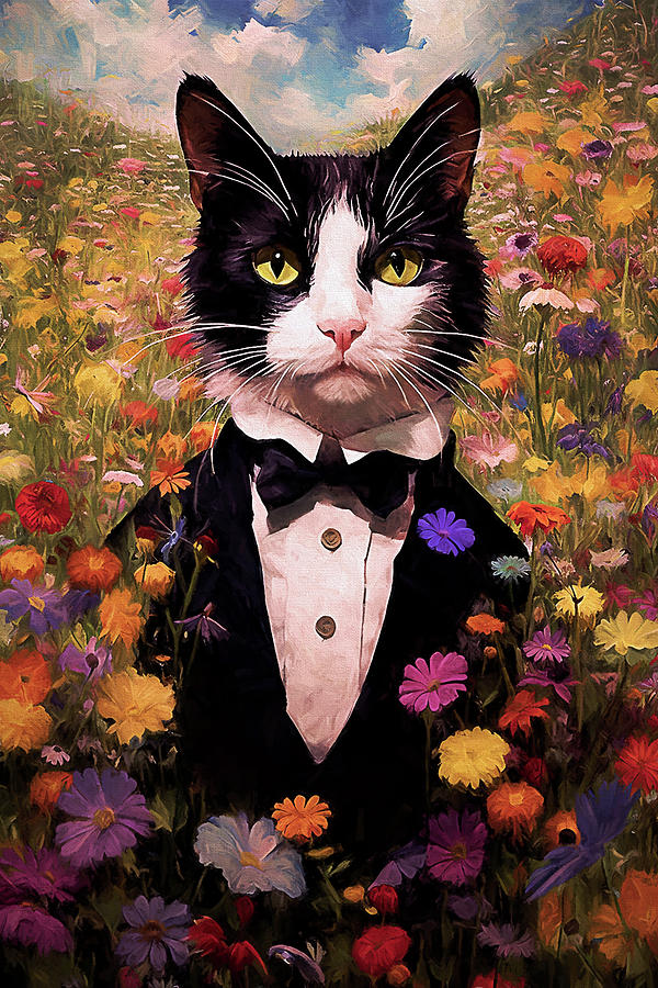 Tuxedo Cat Digital Art by Peggy Collins