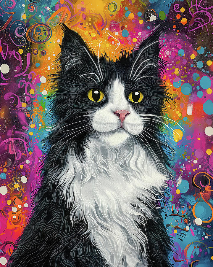 Cat Digital Art - Tuxedo Cat Whimsy by Mark Tisdale