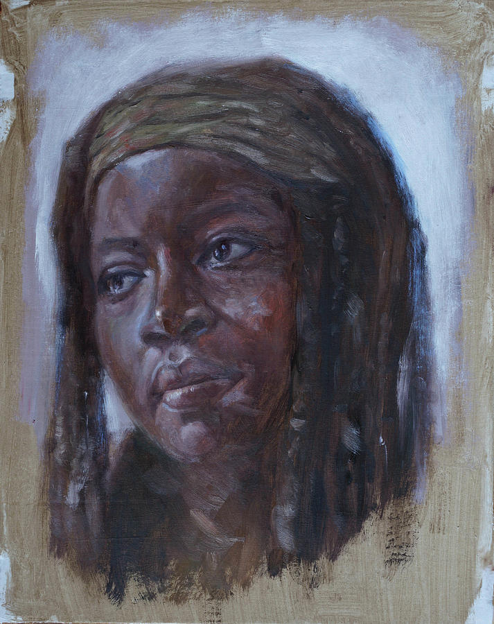 TV character head study Michonne Painting by Martin Davey