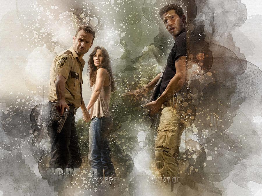 Tv Show The Walking Dead Sarah Wayne Callies Lori Grimes Andrew Lincoln Rick Grimes Shane Walsh Joh Bernthal Digital Art By Rhett Salin