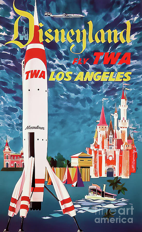 TWA Airlines Disneyland Poster 1955 Drawing by M G Whittingham