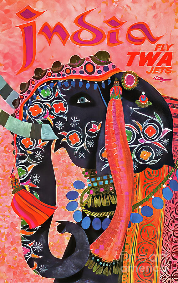 TWA India Travel Poster 1960 Drawing by M G Whittingham