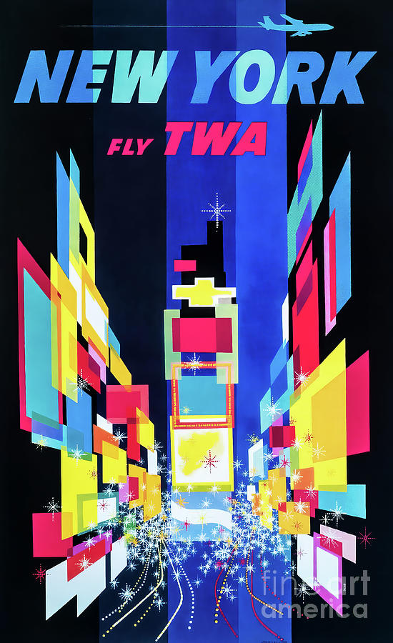 Retro TWA New York Travel Poster Drawing by M G Whittingham