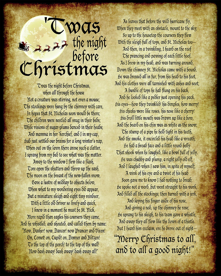 Twas the Night before Christmas Poem Digital Art by Ginny Gaura
