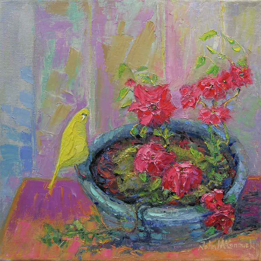 Tweetee and Petunias Painting by John McCormick