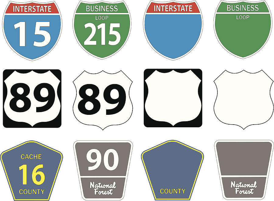 Twelve different highway signs Drawing by Compucow