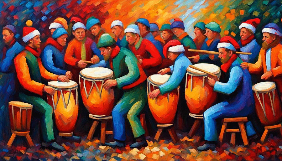 Twelve Drummers Drumming Digital Art by Phil Strang