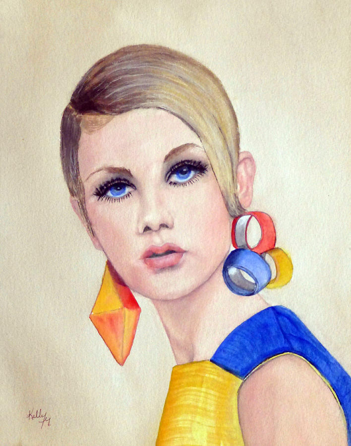 Twiggy the 60s Fashion Icon Painting by Kelly Mills