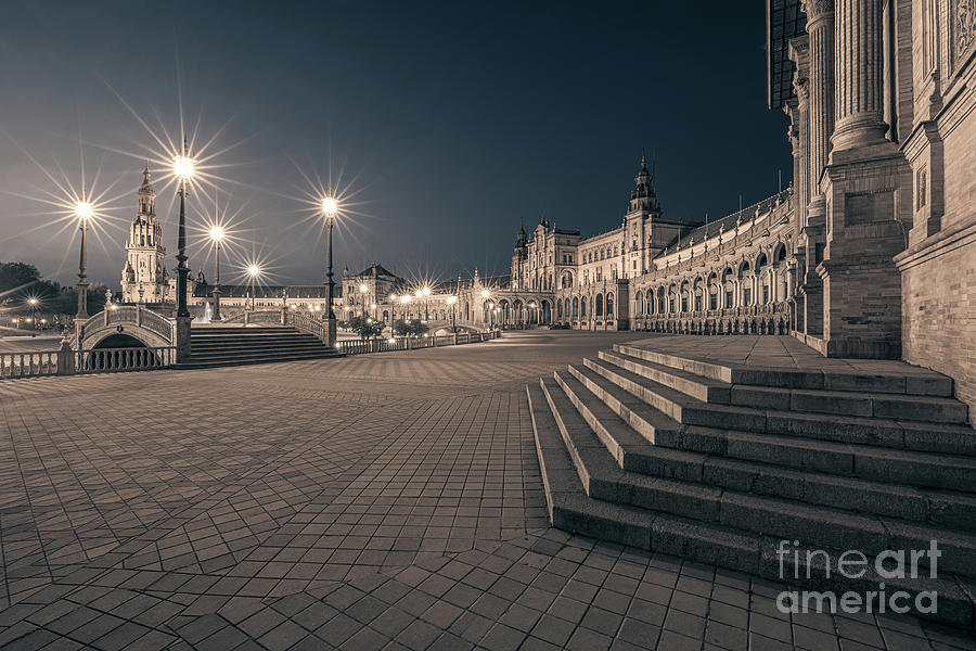 Twilight at Plaza de Espana, Seville Photograph by Henk Meijer Photography