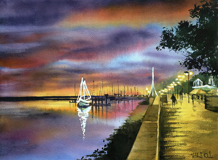 Twilight at Ria Formosa Olhao Portugal Painting by Dora Hathazi Mendes