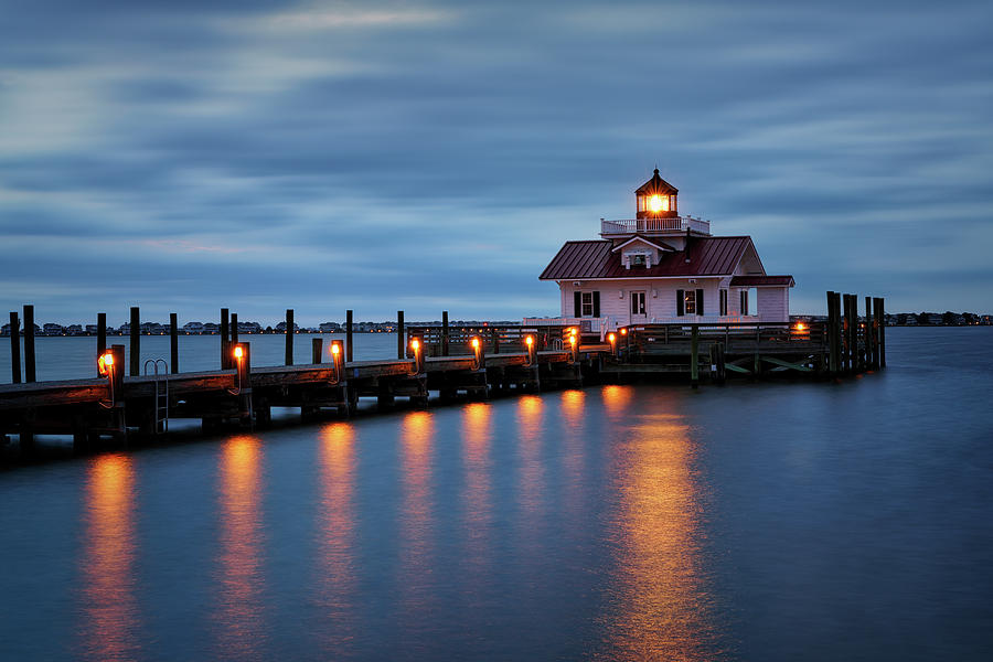 Lighthouse Photograph - Twilight at Roanoke Marshes Lighthouse by Rick Berk