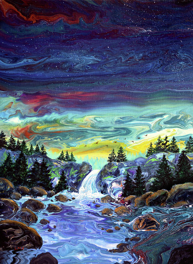 Twilight at Tumalo Falls Painting by Laura Iverson