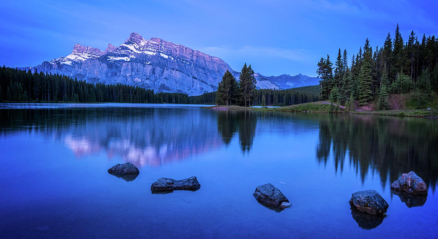 Twilight at Two Jack Lake Photograph by Jaki Miller