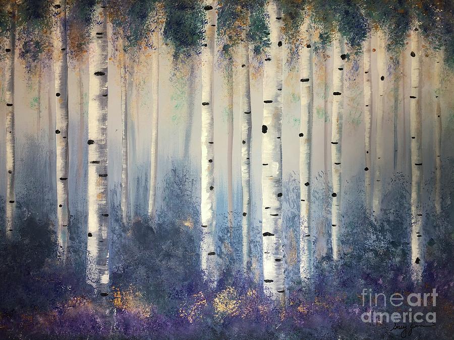 Birch Trees at Twilight Painting by Stacey Zimmerman