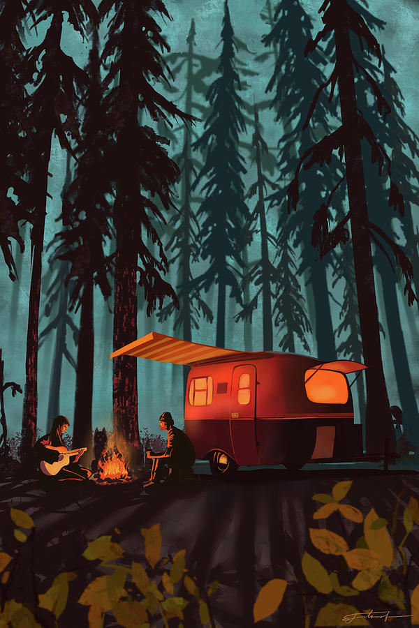 Forest Painting - Twilight Camping by Sassan Filsoof