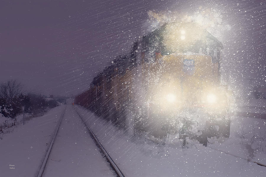 Twilight Freight in the Snow Painting by Glenn Galen