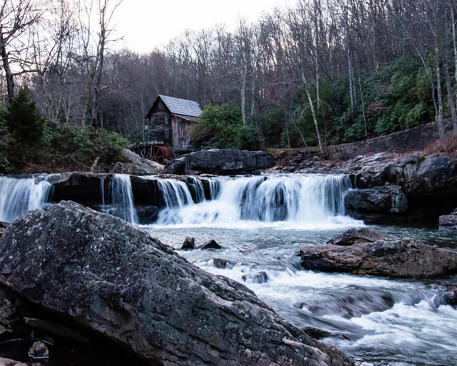 Waterfall Photograph - Twilight Image Of Glade Creek Grist Mill by Flees Photos